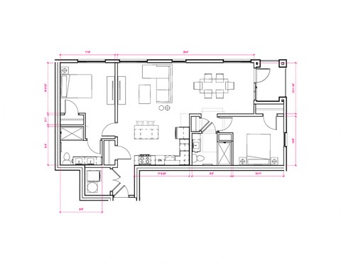 2  Bed   2  Bath   1,041 Sq. Ft. Vancouver I - South C3a Floor Plan at Expo at Forest Park, St. Louis, MO, 63112